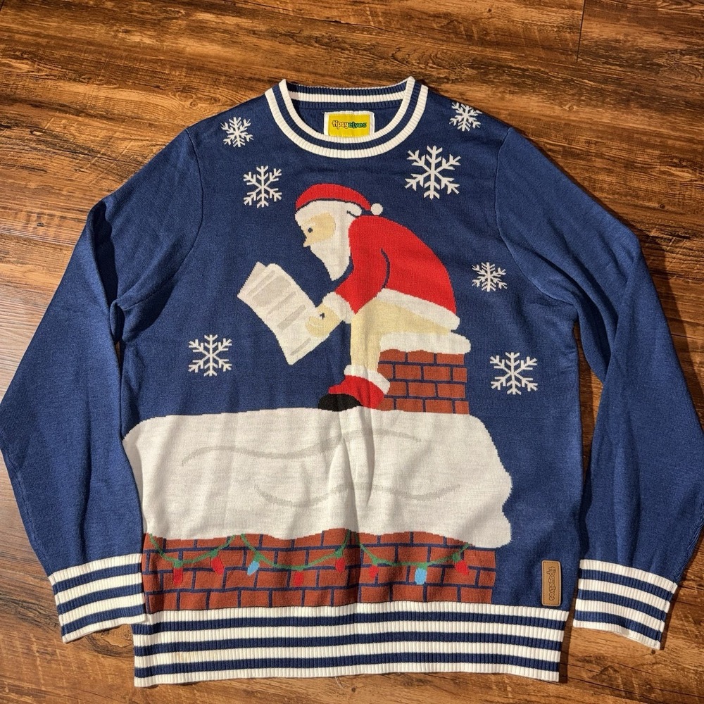 Tipsy Elves Navy Pooping Santa Funny Pullover Sweater Men's XL